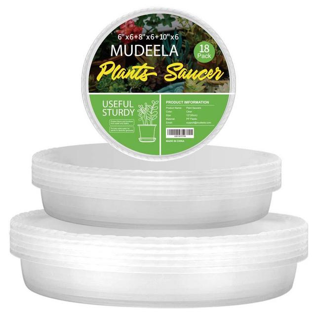 18 Pack Plant Saucers of 6 inch & 8 inch & 10 inch , Durable Plant Trays for Indoors Outdoors, Clear Plastic Flower Plant Pot Saucer, Made of Thicker, Stronger Plastic, with Taller Design (6"+8"+10")