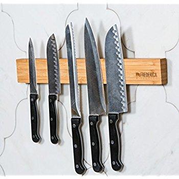 Premium Bamboo 15" Magnetic Knife Strip and Utensil Holder for Kitchens or Bars (Holds up to 6 Knives or Utensils)