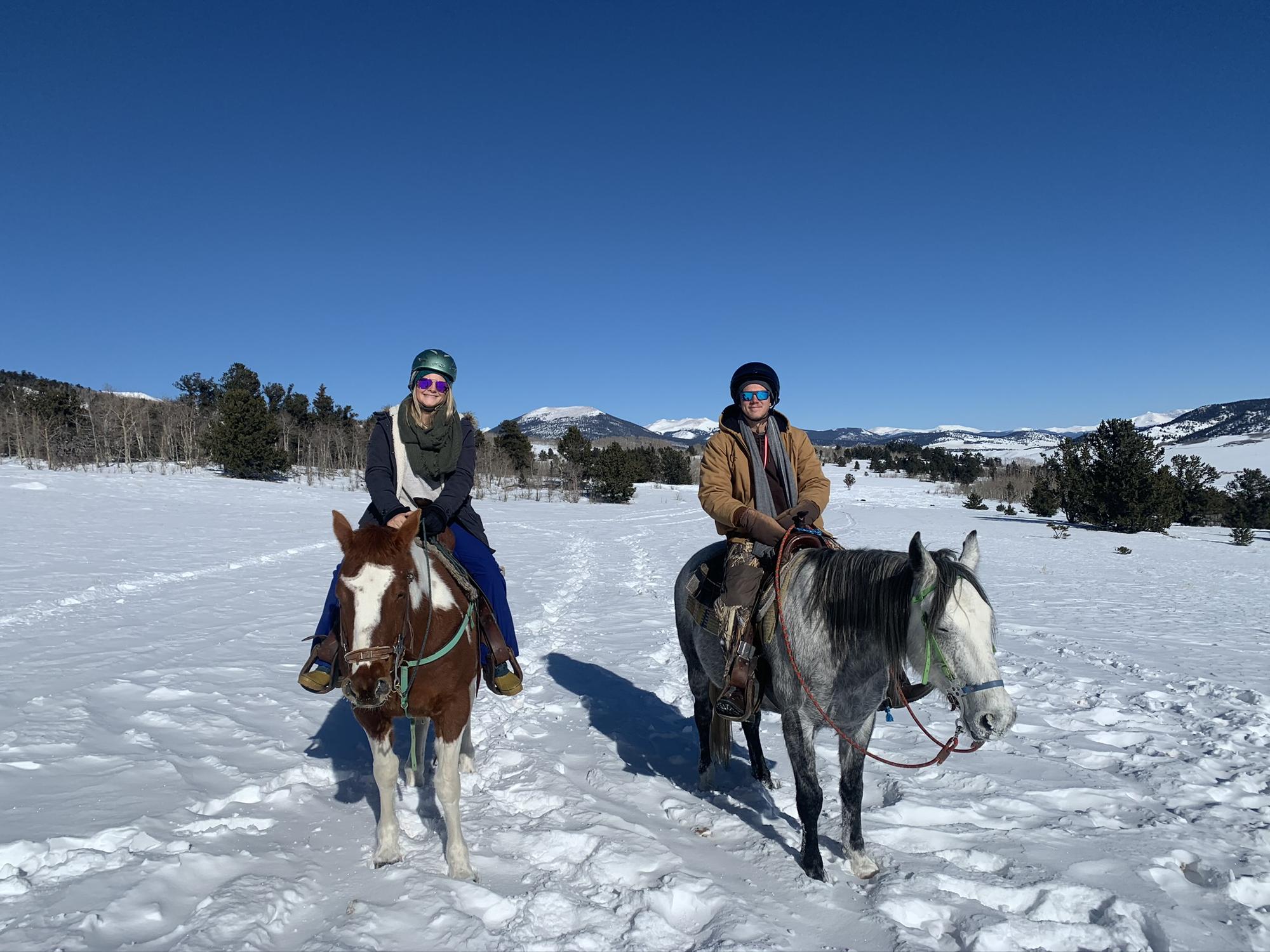 First time horseback riding in the snow