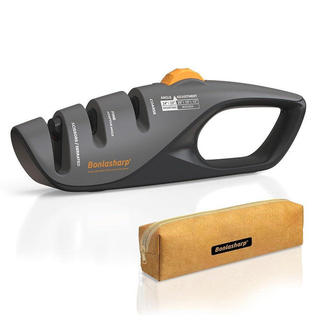 5-Angle Adjustable Knife Sharpener (15°-24°) – Effortless Precision for Kitchen, Bread, Serrated Knives & Scissors | Handheld Sharpener with Self-Adapting Fine Slot for Safe, Reliable Sharpening