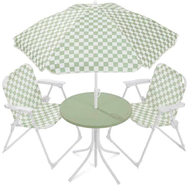 Best Choice Products Kids Picnic Table and Chair Set with Umbrella, 3-Piece Foldable Outdoor Table Set for Toddlers Ages 2-5, Patio Play Furniture, 70 lb Chair Capacity, 110 lb Table Capacity​ - Sage