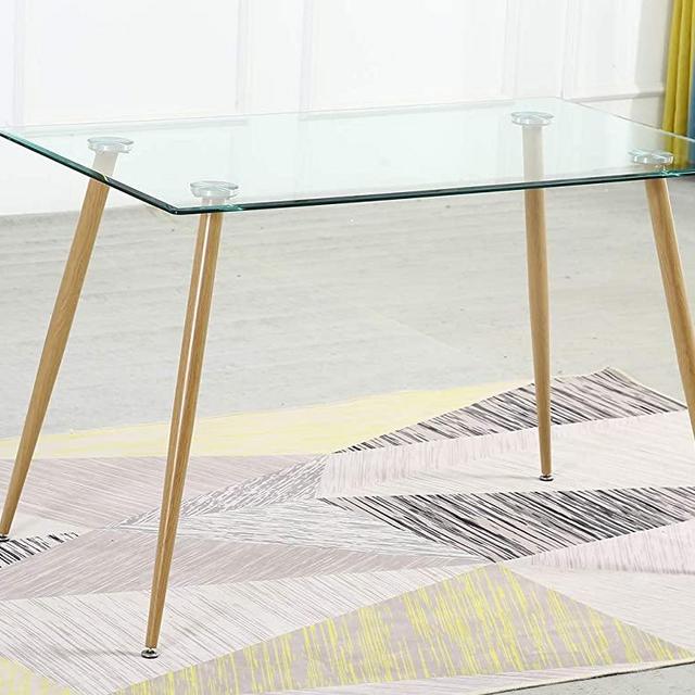 Glass Dining Table - Rectangle Kitchen Table Home Office Table Writing Table Desk with Tempered Glass Table Top Modern Dining Room Table, 47 x 28 inch