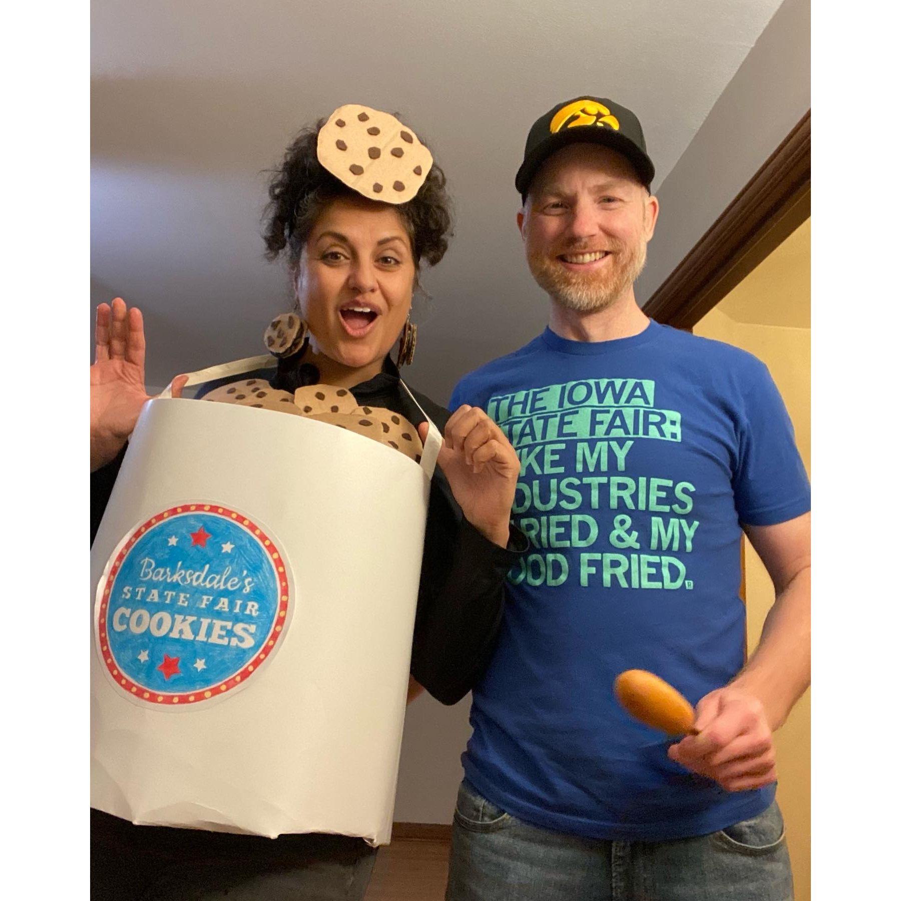 An Iowa State Fair attendee and his bucket of cookies