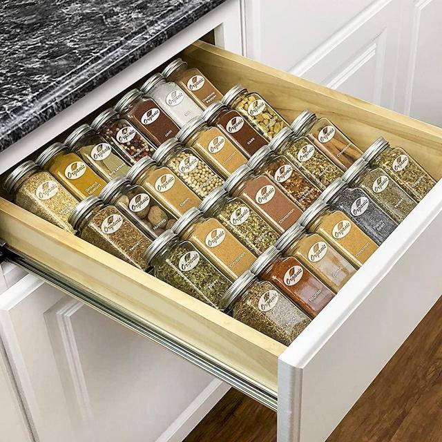 Lynk Professional 430414DS Spice Rack Tray Insert 4-Tier Heavy Gauge Steel Drawer Organizer for Kitchen Cabinets, Silver Metallic, Large
