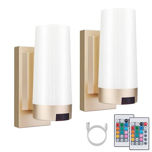 BIGMONAT Wireless Wall Sconce Light USB Rechargeable, Multi Color Changing, Dimmable Night Light with Remote, Stick on RGB Lamp for Hallway Bathroom Kids Bedroom Home Decor Mood Lighting, 2 Pack