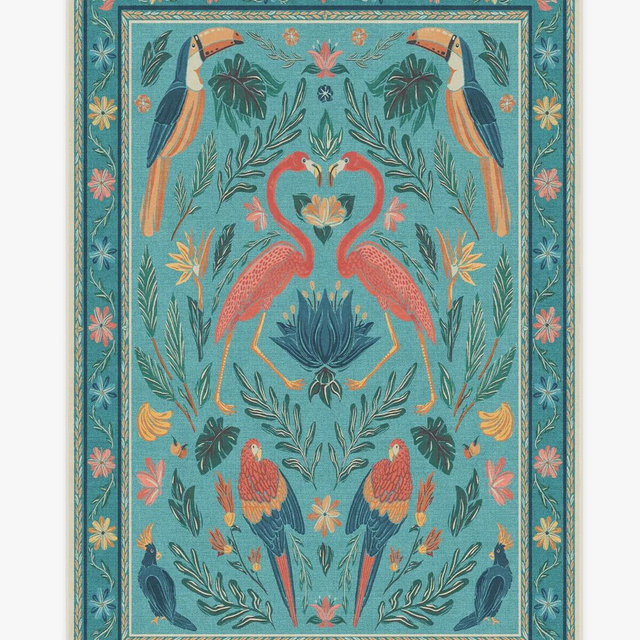 Iris Apfel Birds Of A Feather Aqua Tufted Rug | Ruggable