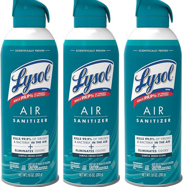 Lysol Air Sanitizer Spray, For Air Sanitization and Odor Elimination, Simple Fresh Scent, 10 Fl. Oz (Pack of 3)