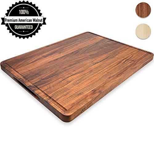 Wood Cutting Board Extra Large Walnut 18x24 Inch Reversible with Handles and Juice Groove, Extra Thick Butcher Block Chopping Board Carving Cheese Charcuterie Serving Handmade by AtoHom