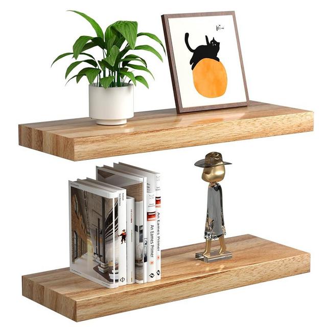Floating Shelves 19.7In, Wall Shelves for Bedroom/Living Room, Natural Wooden Floating Shelves for Wall, Wall Mounted Shelves with Invisible Brackets, Renter Friendly Shelves Set of 2, Hold Up to 25lb