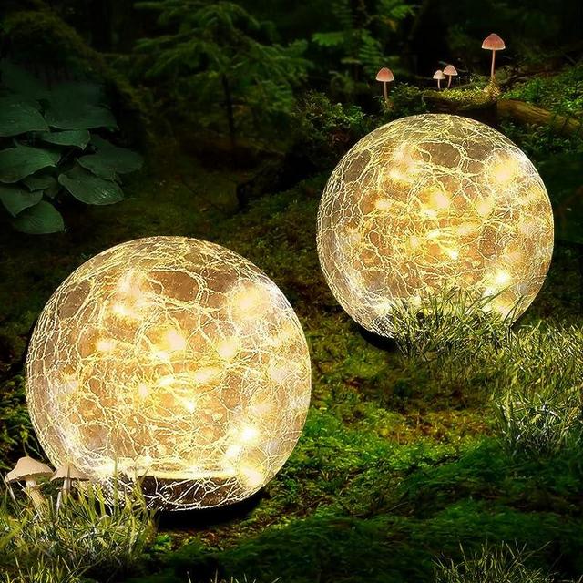 Garden Solar Ball Lights Outdoor Waterproof, 80 LED Cracked Glass Globe Solar Power Ground Lights for Path Yard Patio Lawn, Outdoor Decoration Landscape Warm White(2 Pack 5.9'')