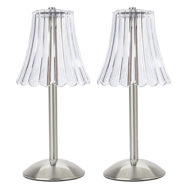HEQET Cordless Table Lamps for Home,Table,Dining Room, Gold Rechargeable Lamps, USB Charge 12'' Tall LED Brass Portable Outdoor Indoor Table Lamp with Built-in Dimmer (Silver-Pack 2)