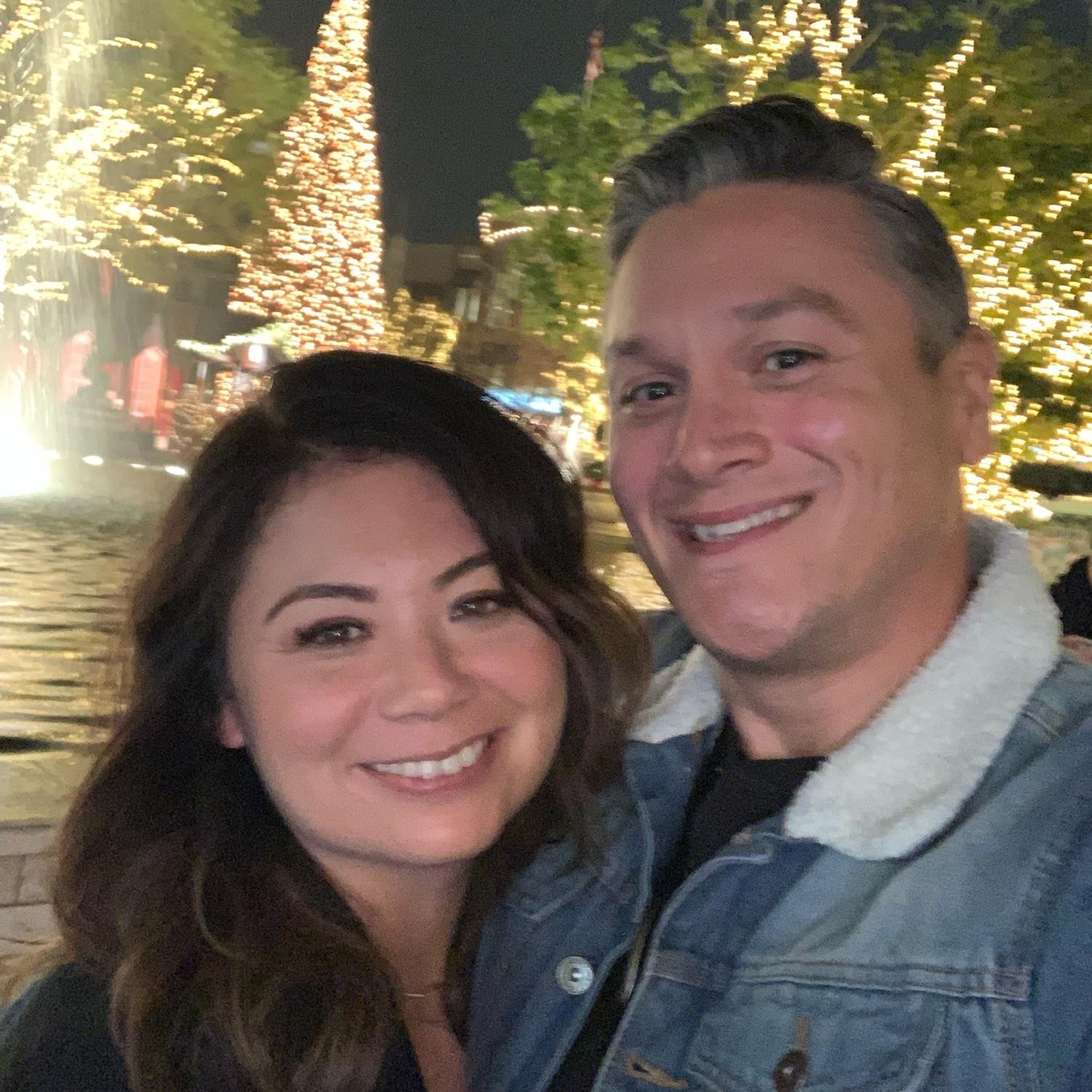 Our first photo together during one of our first dates at the Americana. Dinner and a movie!