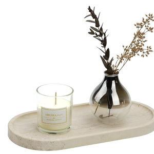 Koville Italian Natural Travertine Vanity Decorative Marble Tray, 12"x6" Light Beige Travertine Wabi Sabi Style Catchall Tray for Perfume, Candles, Jewelry