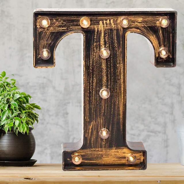 Pooqla Vintage Light Up Marquee Letters with Lights – Illuminated Industrial Style Lighted Alphabet Letter Signs - Coffee Bar Apartment Bedroom Wall Home Initials Decor A-Z