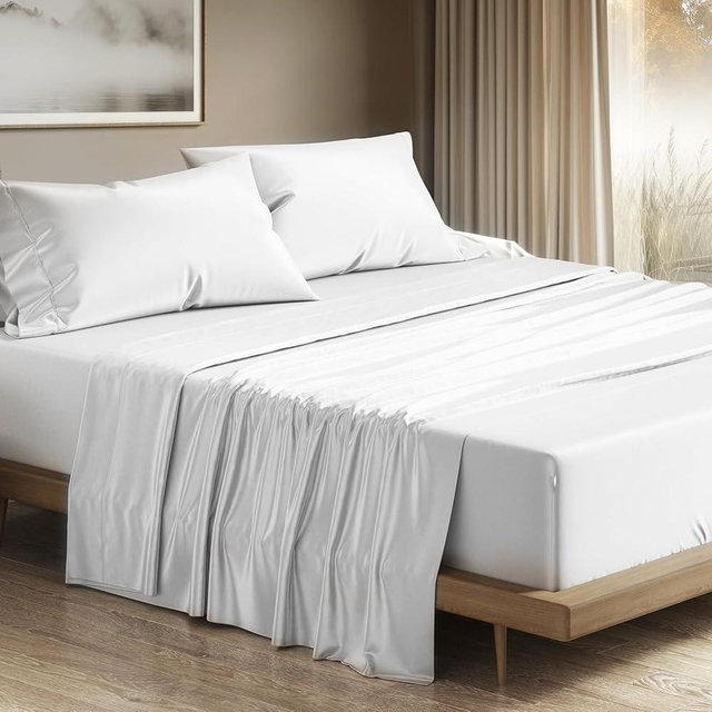 THREAD SPREAD 100% Egyptian Cotton Sheets California King Size - 1200 Thread Count 4 PC Cal King Sheets Egyptian Cotton, Soft, Cooling Sateen Sheets, High Thread Count Sheets California King - White