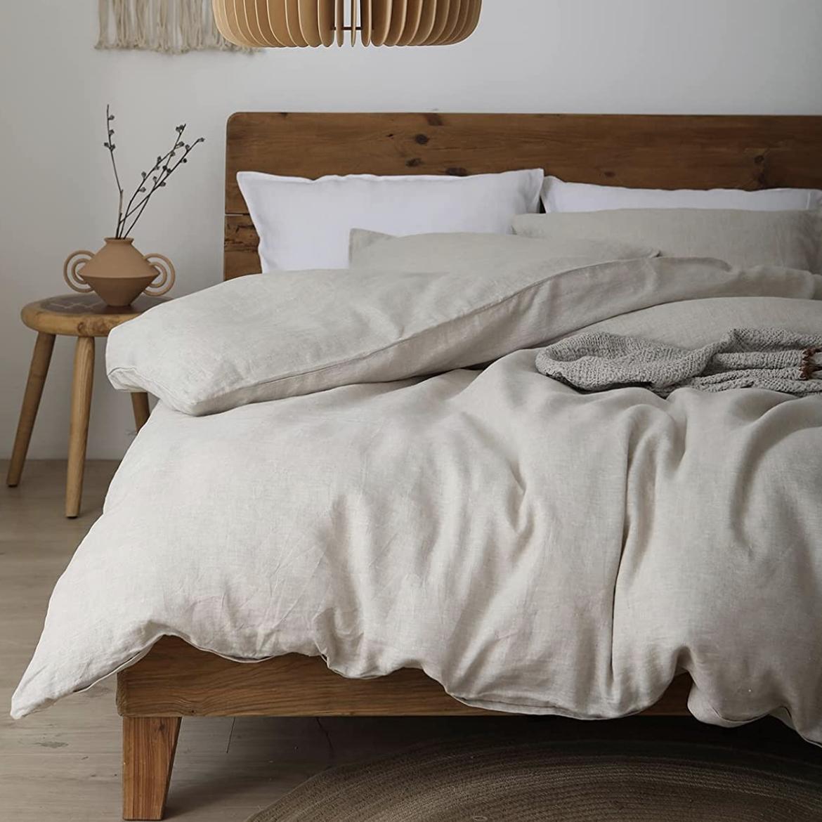 XZ XIFA Linen Duvet Cover Set, 100% Washed French Flax Linen Bedding with Zipper Closure, Cooling & Textured Bed Sets for Hot Sleepers- 1 Duvet Cover and 2 Pillowcases (King Size, Natural Linen)