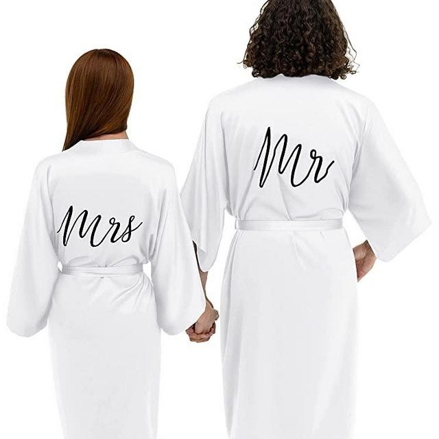 AW BRIDAL Matching Robes for Couples, 2Pcs Mr and Mrs Robes Satin Couple Robes Sleepwear Wedding Gifts for Women Men