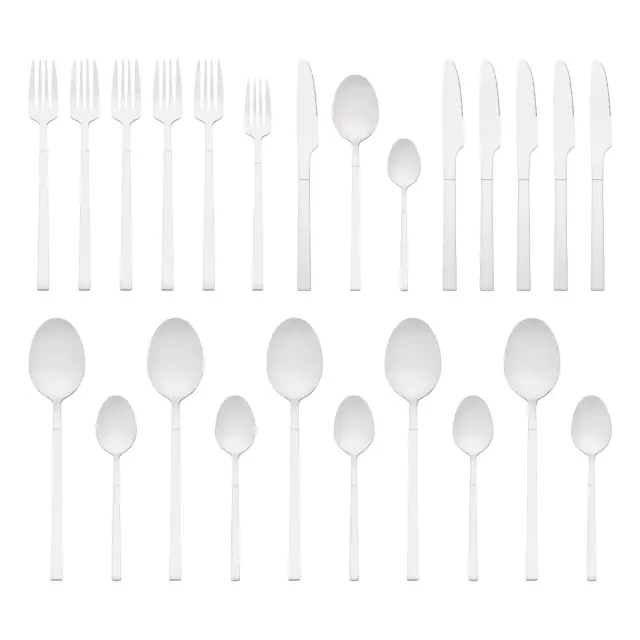 REGALWOVEN 24 Piece Stainless Steel Mirror Polished Flatware Set Silverware Set for 6 Silver
