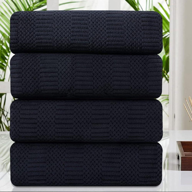 4 Piece Large Bath Towel Set 35"x70" Black Extra Large Bath Sheets Oversized Jumbo Towels 600GSM Soft Highly Absorbent Quick Dry Beach Chair Towels Woven Towels for Bathroom Hotel and Spa