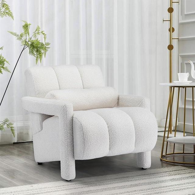 LOULENS Lambswool Accent Chair, Modern Upholstered Sherpa Accent Chair, Comfy Teddy Single Armchair with Pillow for Living Room, Bedroom (Beige, Backrest Under The Cushion)