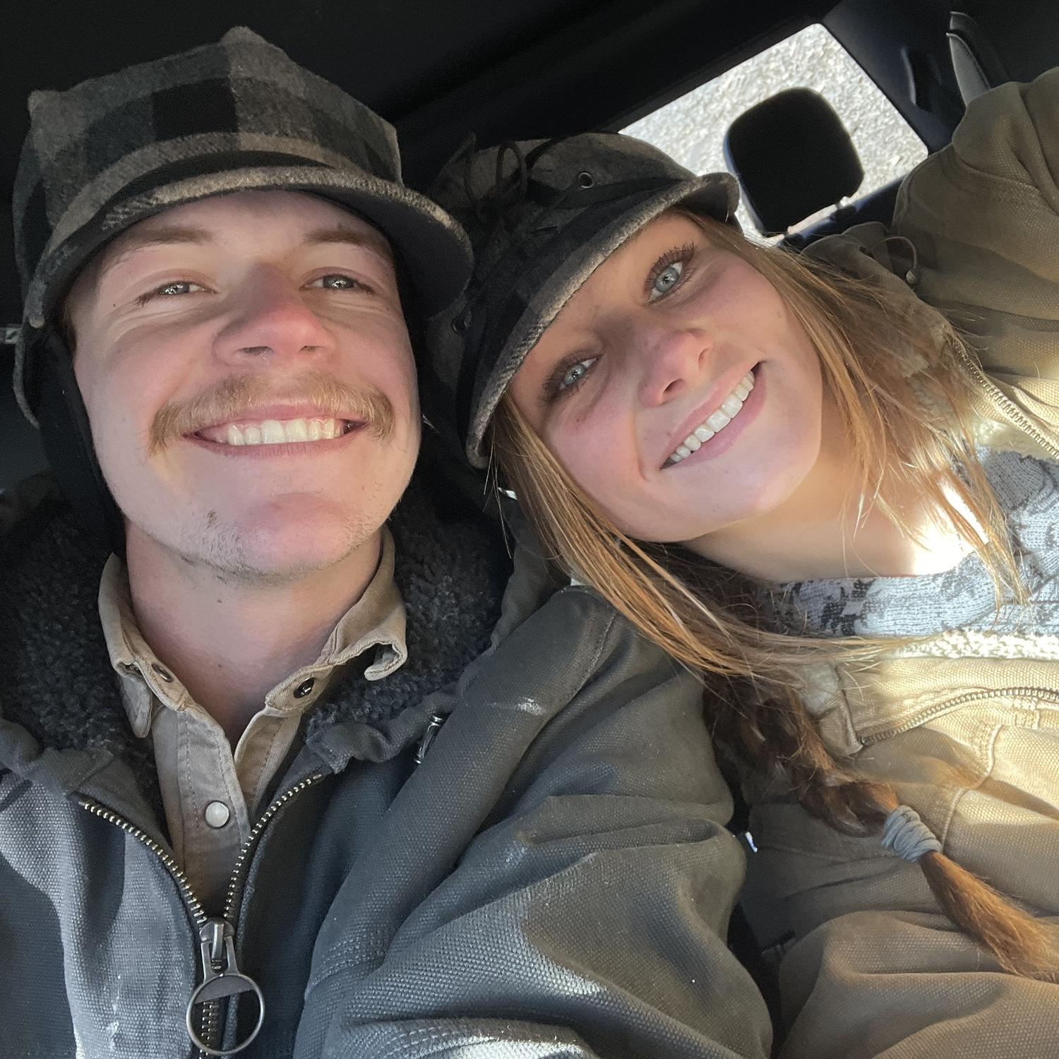 Chilly fishing trip in matching hats