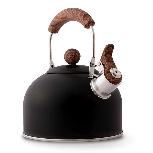 ROCKURWOK Tea Kettle, Stovetop Whistling Teapot, Stainless Steel, Black, 2.43-Quart