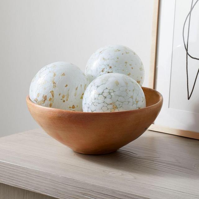 Speckled Mexican Glass Ball, Large, Set of 3, White/Natural