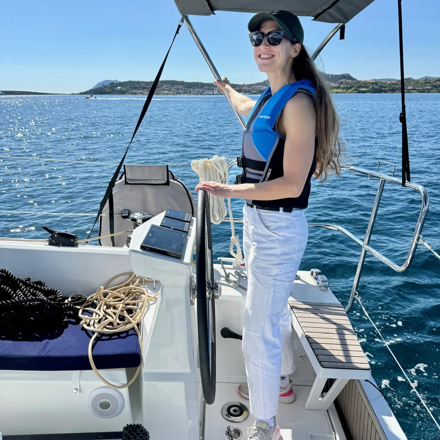 Kelsey skippering us back to Sardinia