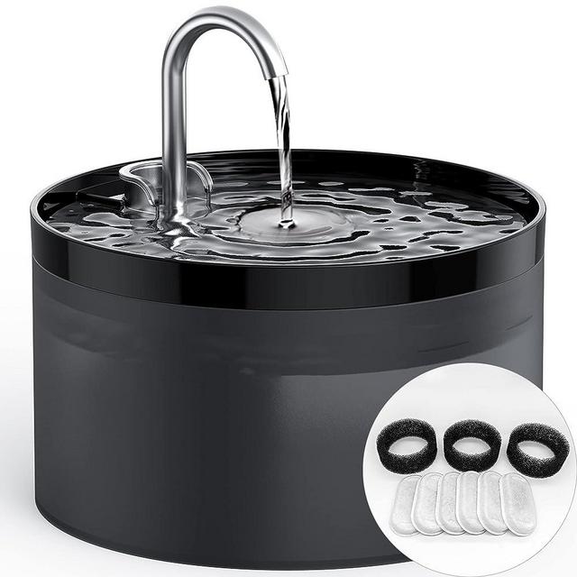 GIOTOHUN Cat Water Fountain with Tap Shape, 2L Cat Fountain for Cats, Super Quiet Water Pump, Filters Hair, Easy Disassembly, 6 Filters + 3 Foam Filters, Black