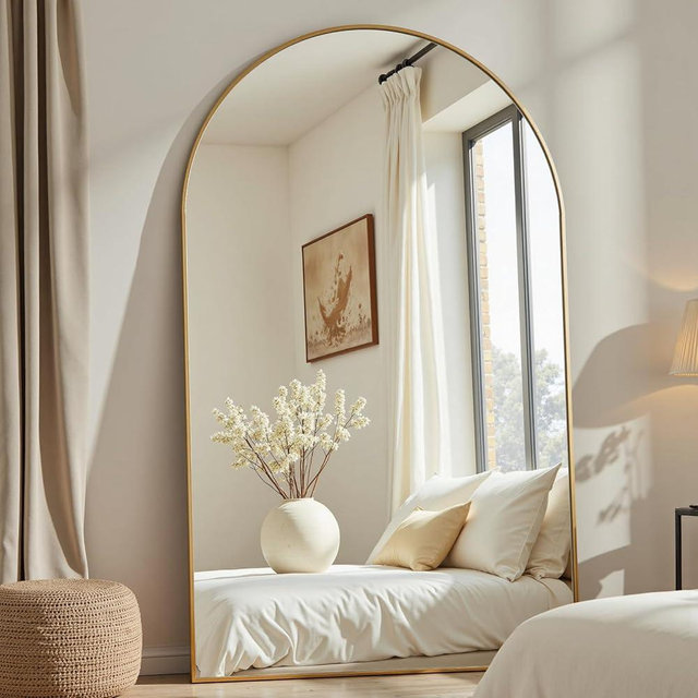 Arched Full Length Mirror, 78"x38", Large Floor Mirror with Stand, Arch Full Body Mirrors for Standing/Leaning/Hanging Wall Mounted for Bedroom, Living Room,Dressing Room, Gold
