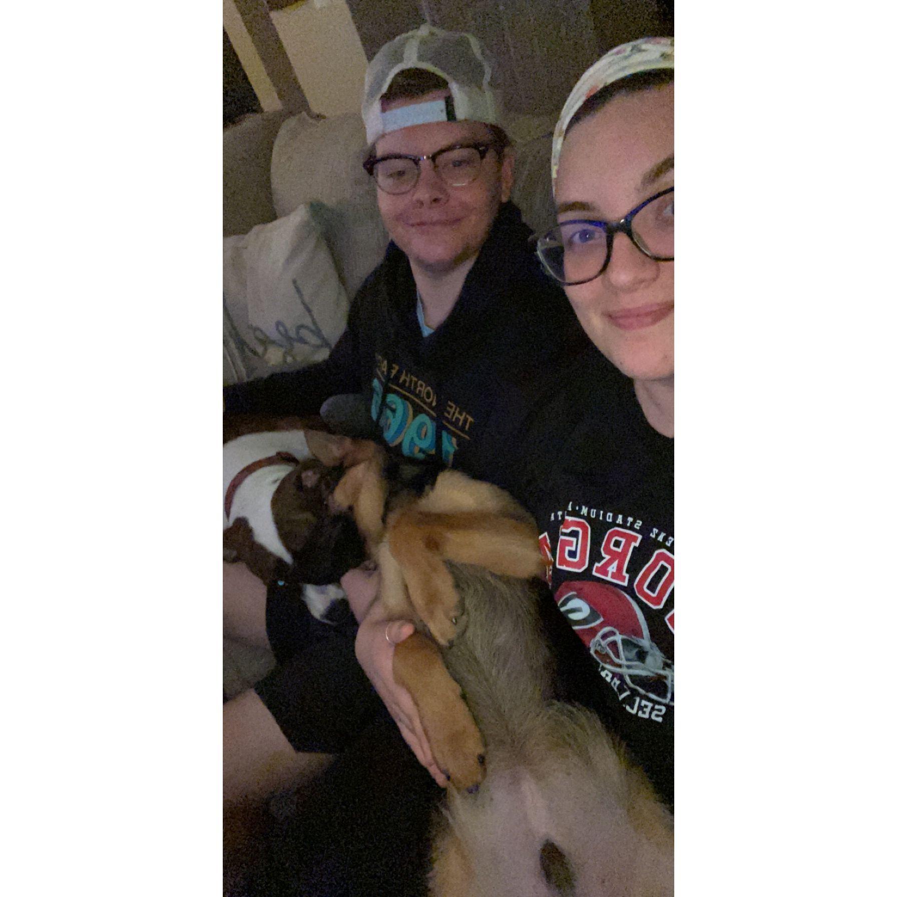 First picture as a family of four (yes, Ruby and Dooley are part of the family)