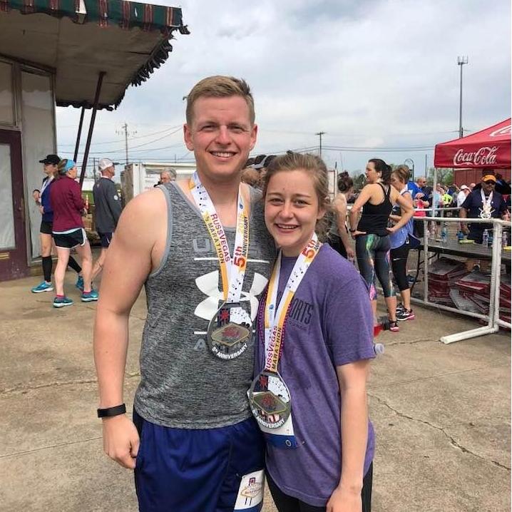 First (and last) half marathon he ever ran with me. He did not love it.