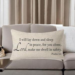 I Will Lay Down and Sleep in Peace, for You Alone, Lord, Make Me Dwell in Safety Psalm 4:8 Blessing Gift Throw Pillow Cover Cushion Case Cotton Linen Material Decorative Lumbar 12x20 inches