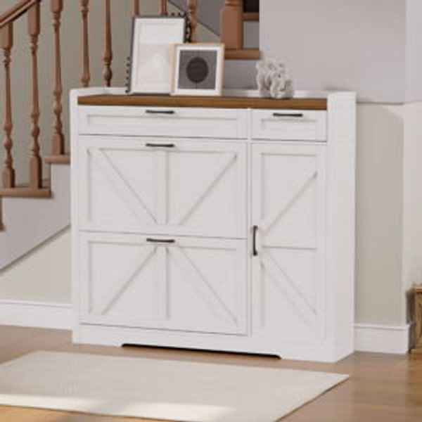 Entryway Organizer (Color: White & Walnut)