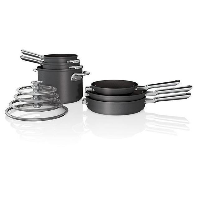 Ninja C59500 10-Piece Coowkare Set Foodi Neverstick, Premium Anti-Scratch Nesting Pots & Pans with Lids, Grey