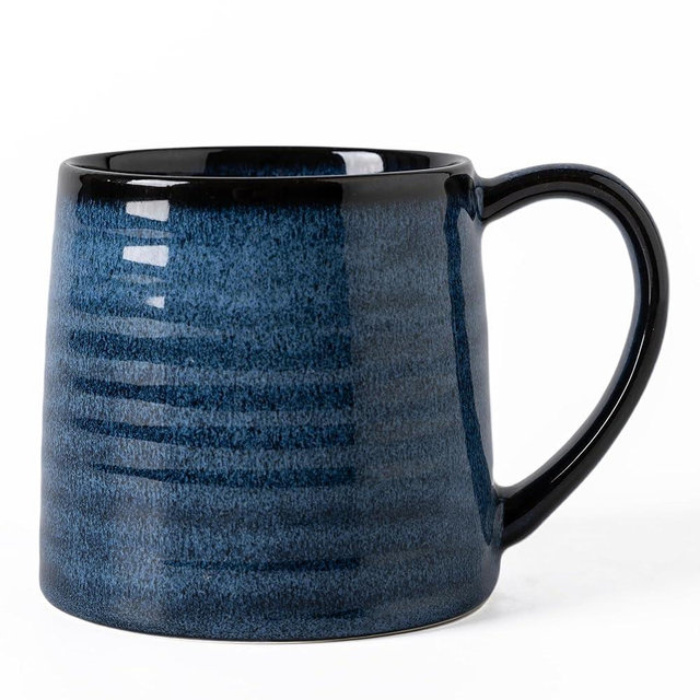 TaoTaojarvie Ceramic Coffee mugs, 21 oz, Extra Large Mugs, Big Tea Cups, Large Handle, Pottery Mugs, Big Belly, Transmutation Glaze，Wide Bottom, stripe pattern, Microwave and Dishwasher Safe. (Blue)