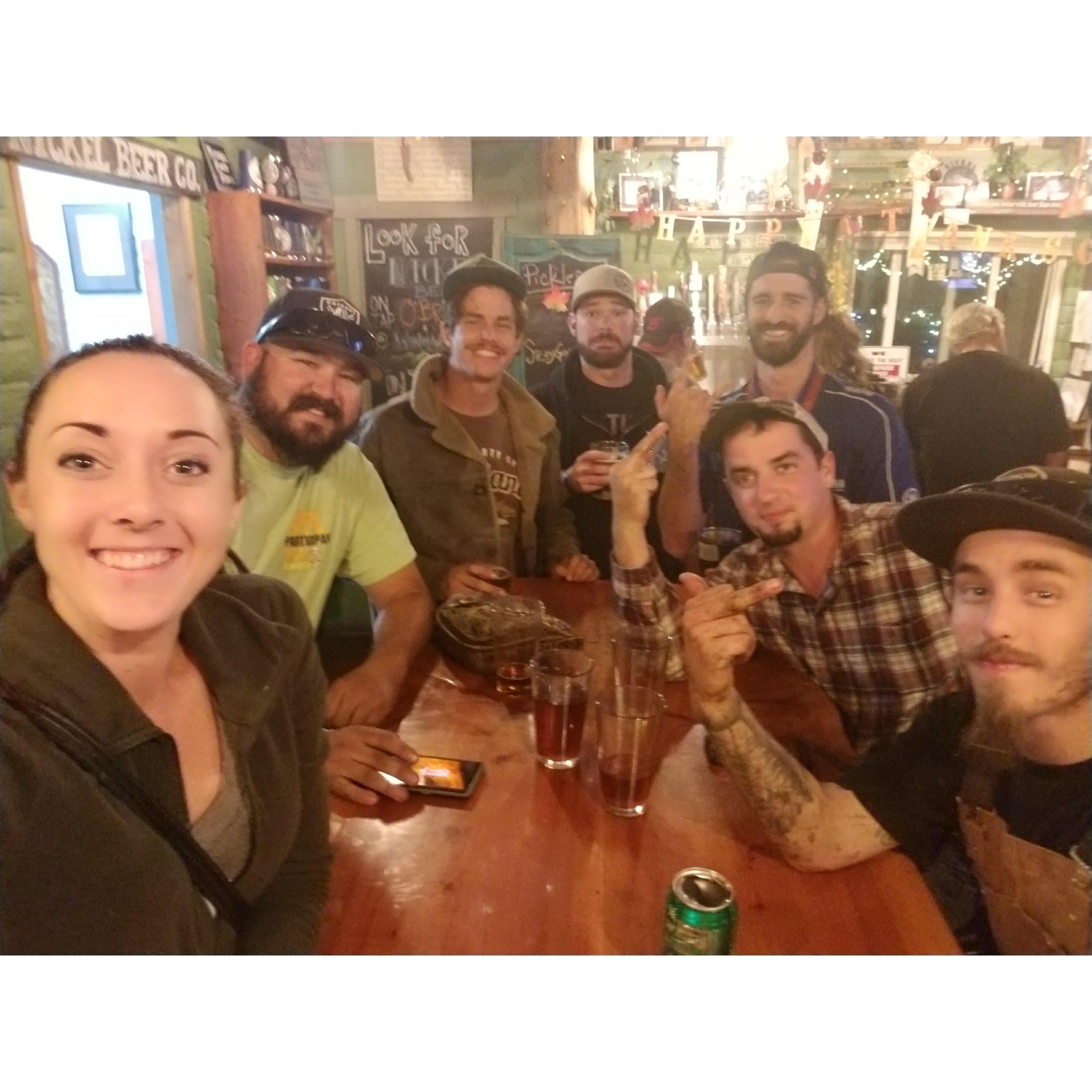 Enjoying a beer at the Nickle after a long day working the Kelly Christmas tree lot in Julian