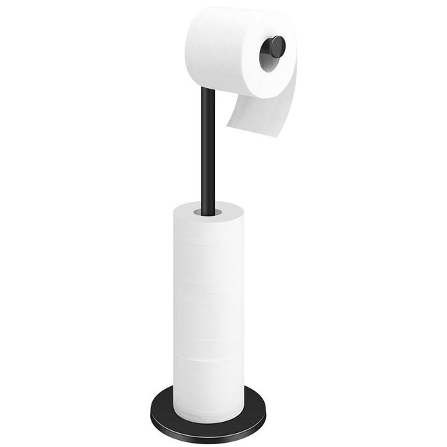 TACGEA Toilet Paper Holder Stand, Bathroom Toilet Paper Roll Holder Stainless Steel Free Standing, Storage for 4 Rolls of Paper, Matte Black