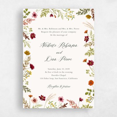 Beige Floral Wedding Invitation - Viva Classic