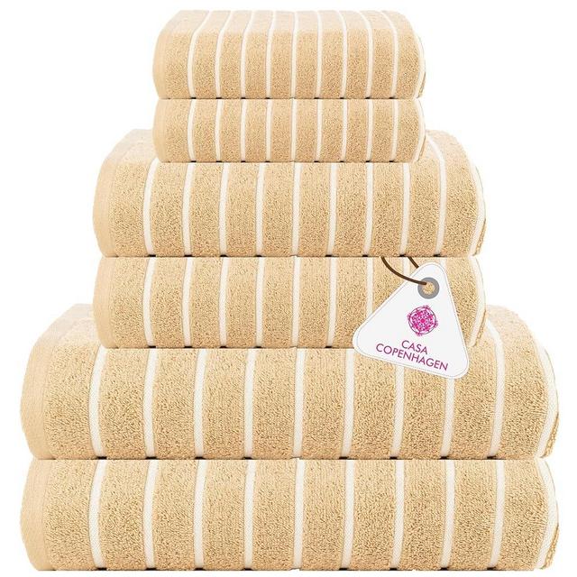 CASA COPENHAGEN Ecstatic 6 Pieces Towel Set- Beige, 600 GSM 2 Bath Towel 2 Hand Towel 2 Washcloth, Designed in Denmark Made of Soft Egyptian Cotton for Bathroom, Kitchen & Shower