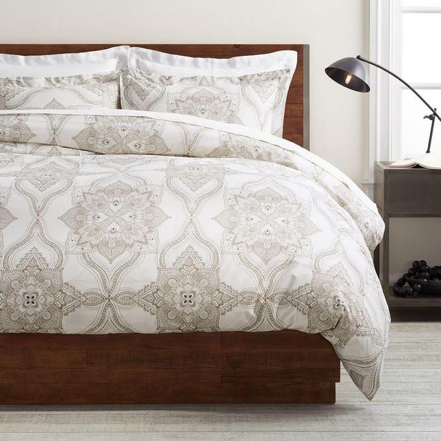 Neutral Medallion Percale Duvet Cover, King/Cal. King