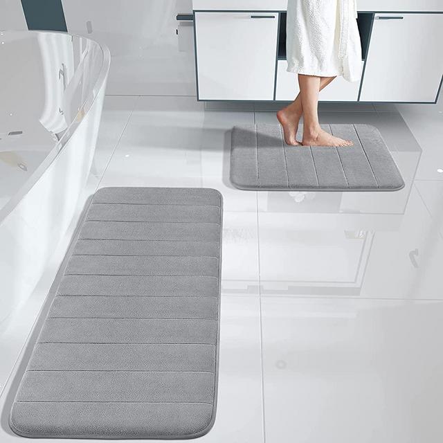 Yimobra Large Memory Foam Bathroom Mat 2 Pieces Set, Non Slip - Super Water Absorption Soft Bath Mats Rugs,Thick, Dry Fast, Machine Washable for Bathroom Floor Rug, 17x24+44.1x24 Inches, Grey