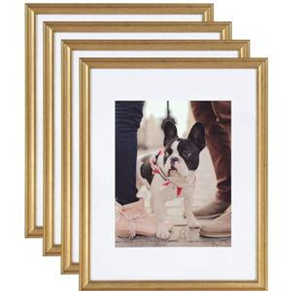 Kate and Laurel Adlynn Wall Picture Frame Set, 11" x 14" matted to 8" x 10", Gold, Set of 4