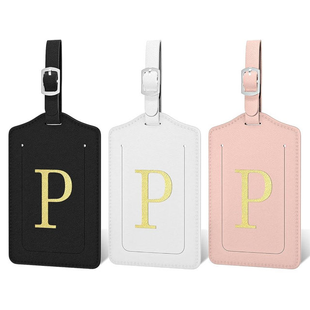 Initial Luggage Tags for Suitcases, 3 Pack TSA Approved Easy to Identify Leather Letter P Travel Tags for Luggage, Travel Essentials Bag Tag Suitcase Identifiers, Cute Hot Stamped Monogram