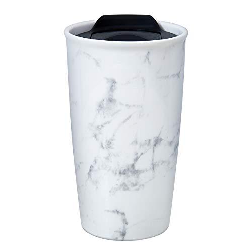 Ceramic Travel Mug - Double Wall Insulated Tumbler with Wrap Lid 12 oz Coffee Travel Mug Suitable for Both Hot and Cold Beverage Marble Coffee Mug for Women