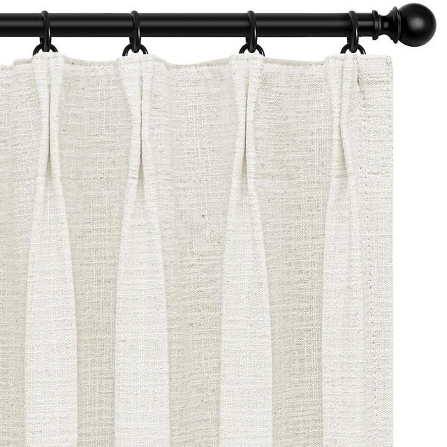 INOVADAY 100% Blackout Curtains for Bedroom, Pinch Pleated Linen Blackout Curtains 90 Inch Length 2 Panels Set, Thermal Room Darkening Linen Curtain Drapes for Bedroom Living Room, W40 x L90, Ivory