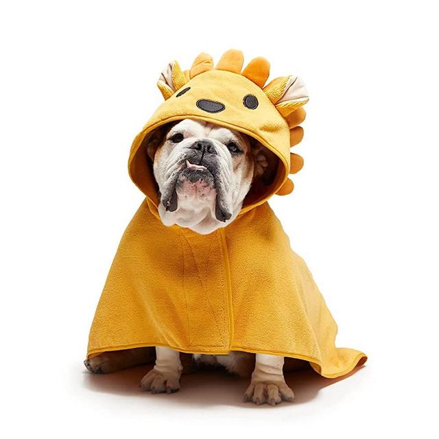 BarkBox Premium Absorbent Hooded Dog Bathrobe Towel - Quick Drying Pet Towel for Bath & Beach Trips - Luxurious & Soft Bathrobe Towel for Dogs of All Breeds - Lion - Medium