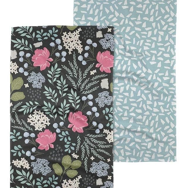 GEOMETRY Kitchen Tea Towel - Quick Dry Microfiber Cloth Dish Towels for Kitchen Drying - Premium Quick Dry Towel - Not Forgotten + Fiona (Pretty Petals 2-Pack Set)