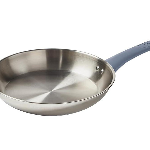 T-fal Essentials Stainless Steel Fry Pan 10.5 Inch, Induction Compatible Oven Safe 350F, Durability & Performance, Cookware, Pots and Pans, Chef's Pan, Skillet, Frying Pan, Dishwasher Safe Silver/Blue