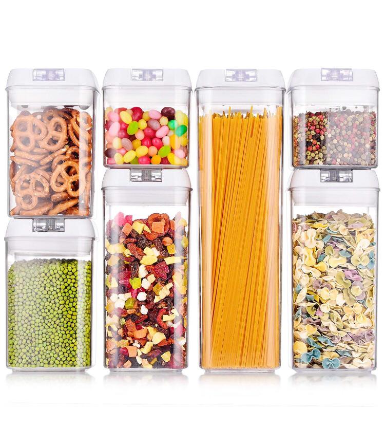 ME.FAN Air-Tight Food Storage Container Set - [7-Piece Set] - Durable Seal Pot- Cereal Storage Containers - For Dry Foods & Liquids - Kitchen Space Saving - BPA Free - Clear Containers with White Lids